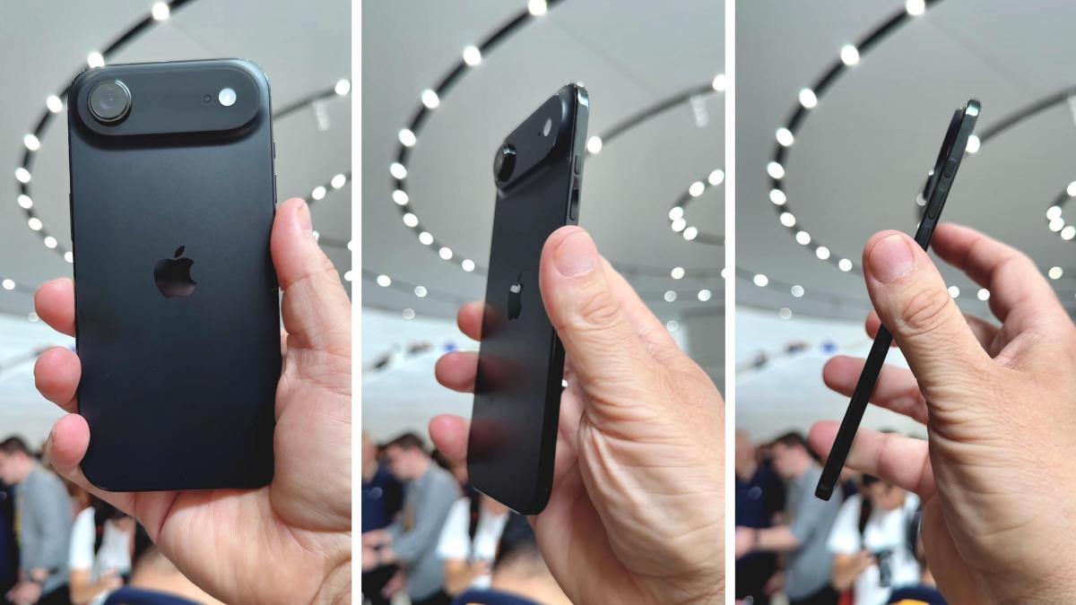 i phone air in hand shown in 3 different angles
